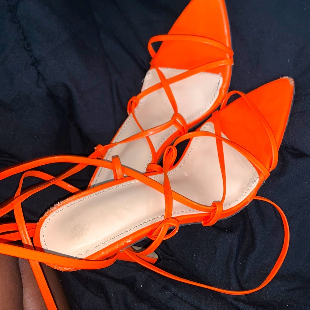Orange lace up heels